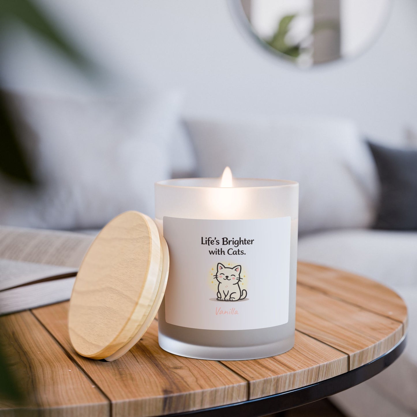 Life's Better with Cats Scented Frosted Glass Candle – Cute Cat Design, 11 oz