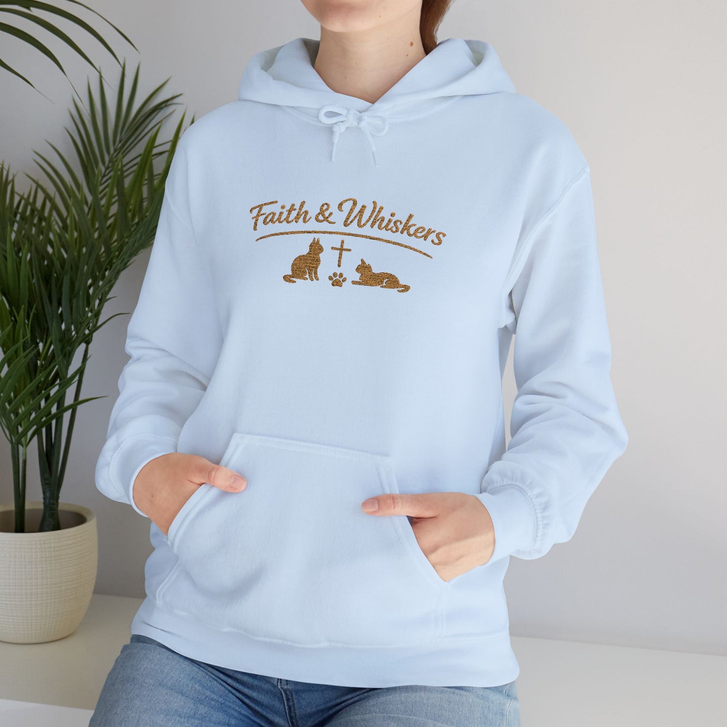 Faith & Whiskers Embroidered Hoodie — Cat Faith Inspired Christian Pullover