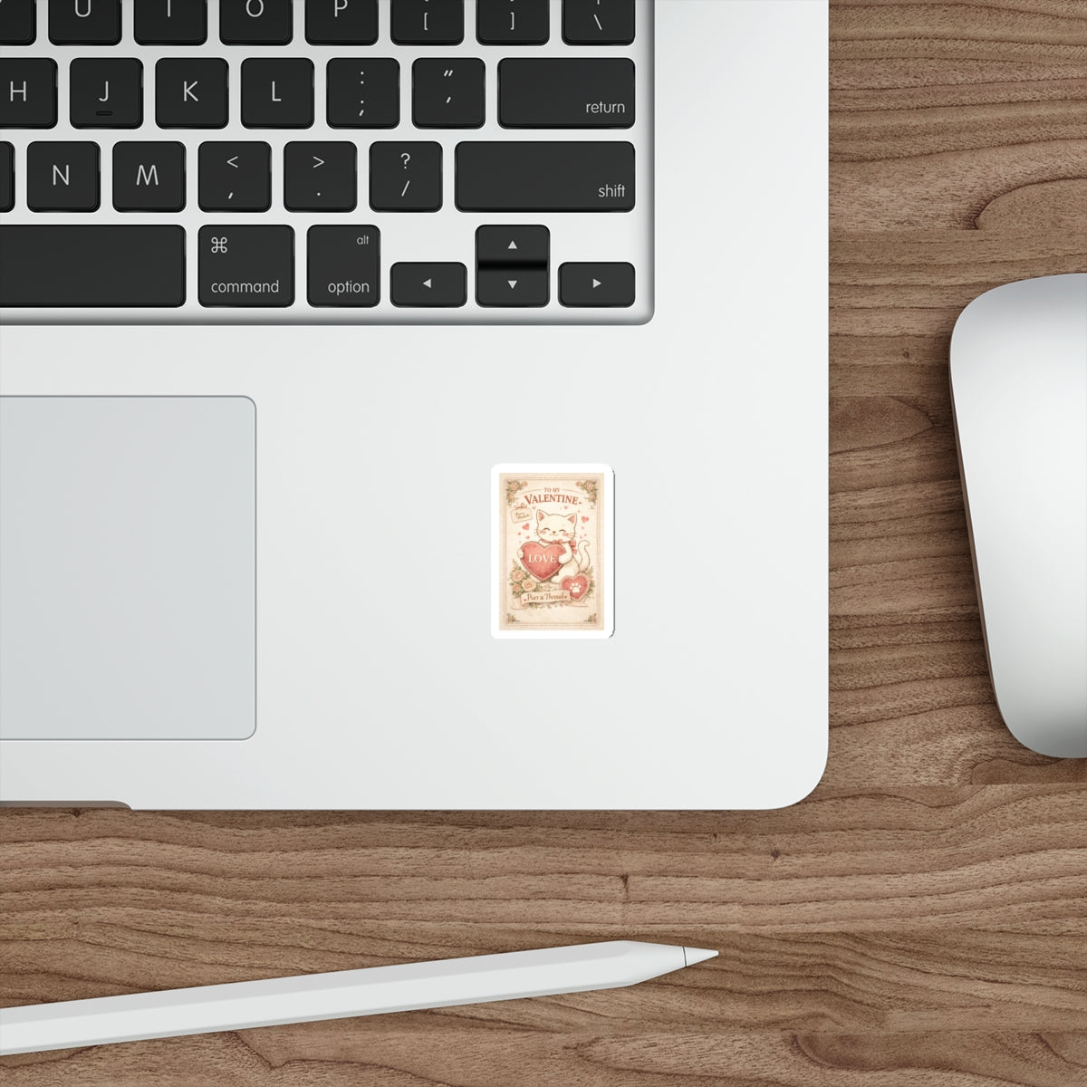 Vintage Postcard Valentine Cat Die-Cut Sticker — Vintage Cat Lover Sticker for Laptops & Journals