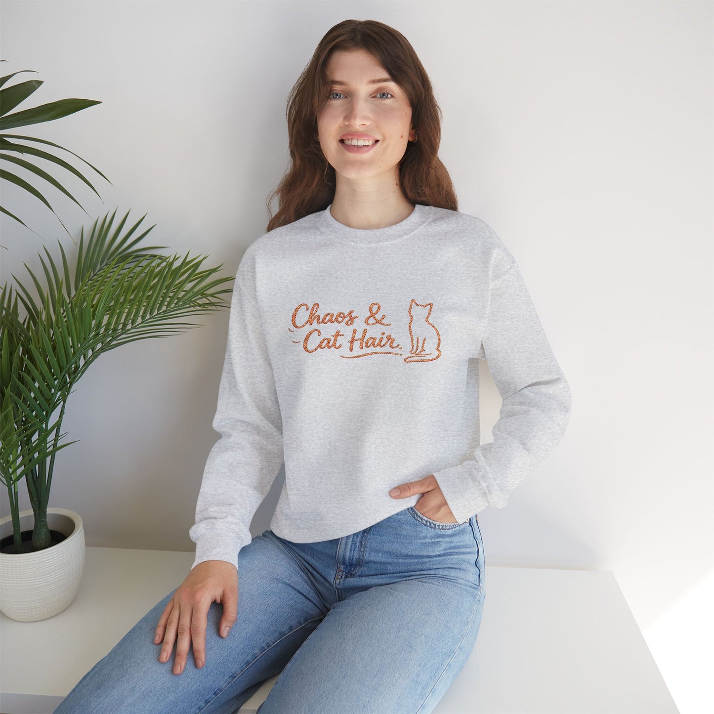 Chaos & Cat Hair Embroidered Sweatshirt β Cute Cat Lover Crewneck