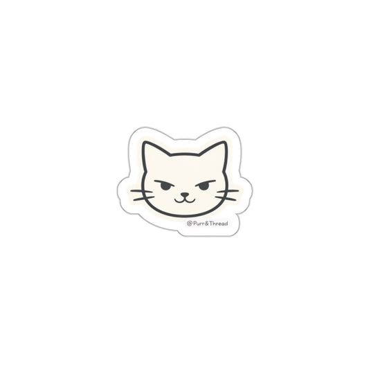 Sassy Cat Die-Cut Sticker — Cute Minimalist Cat Face Sticker for Laptops & Journals