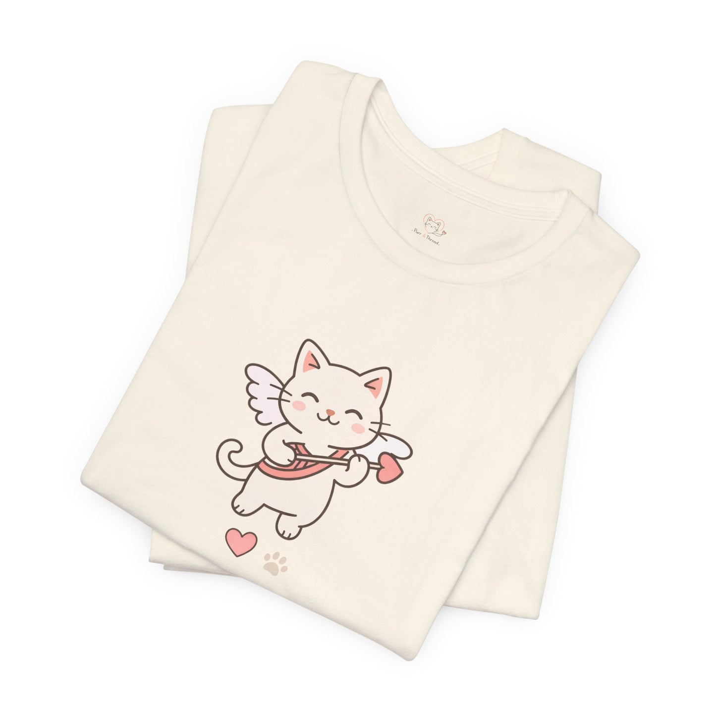 Cute Cupid Kitty T-Shirt — Angel Cat Playing Ukulele with Hearts