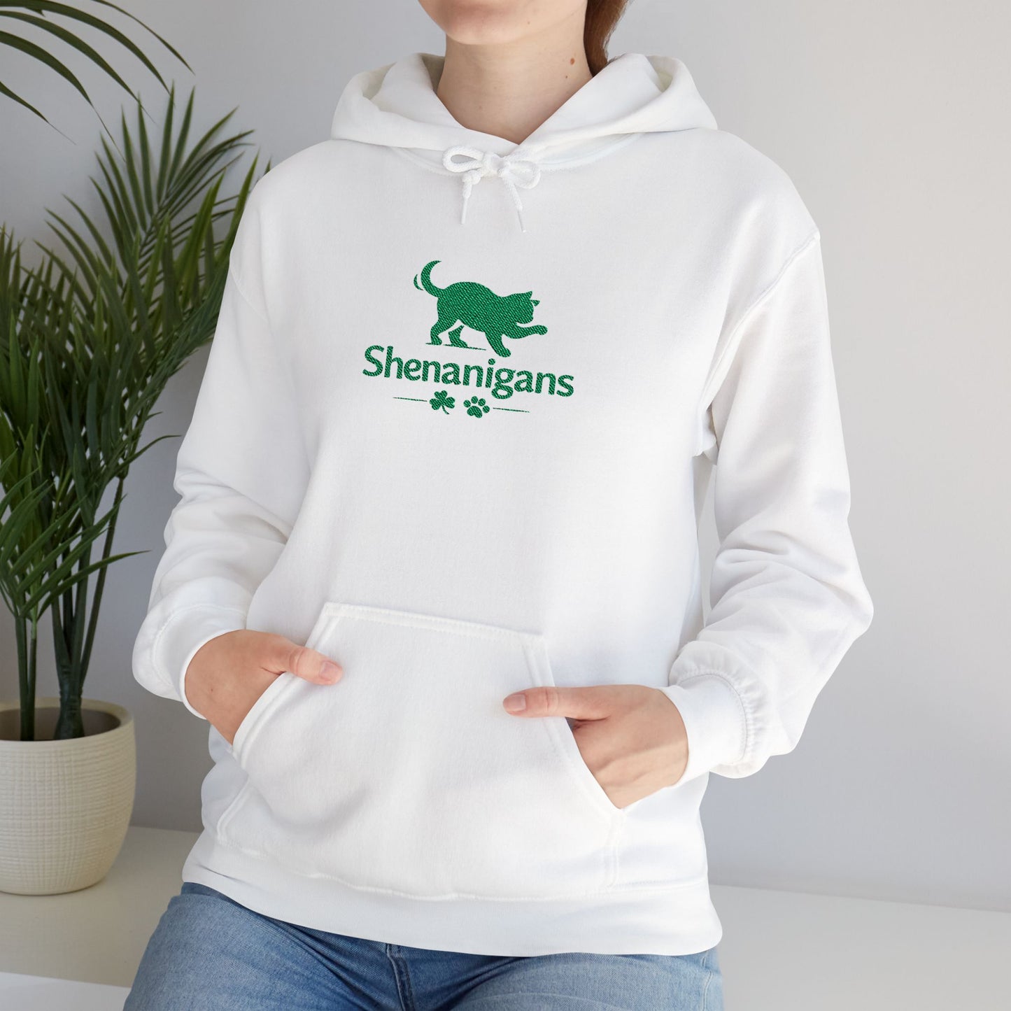 Shenanigans Embroidered Cat Hoodie – Cozy St. Patrick’s Day Pullover