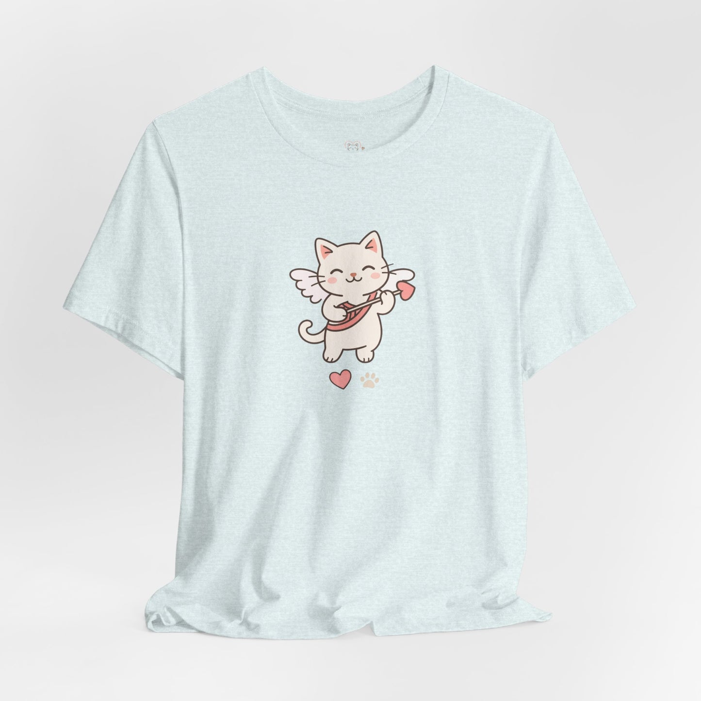Cute Cupid Kitty T-Shirt — Angel Cat Playing Ukulele with Hearts