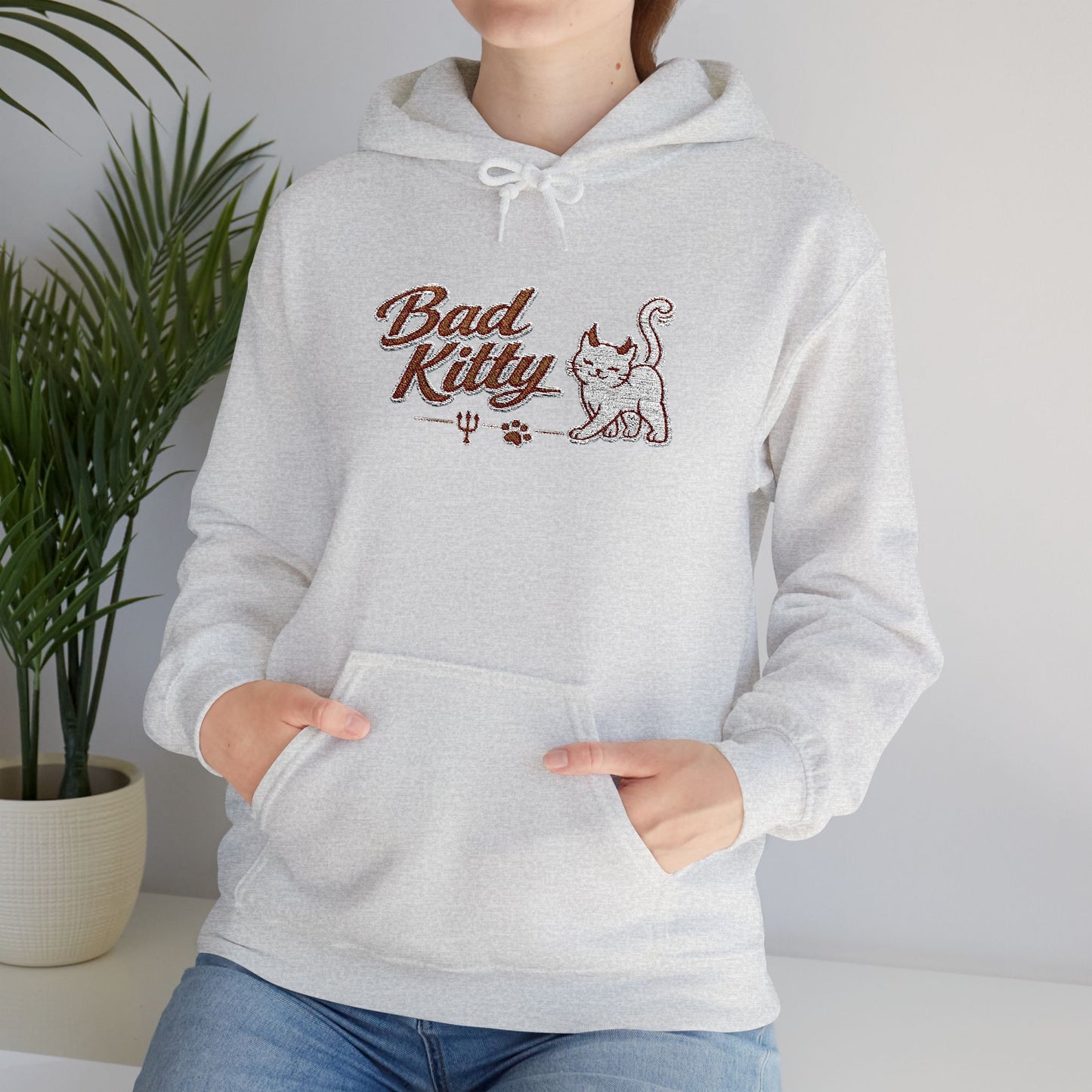 Bad Kitty Embroidered Hoodie — Cute Retro Cat Graphic Pullover