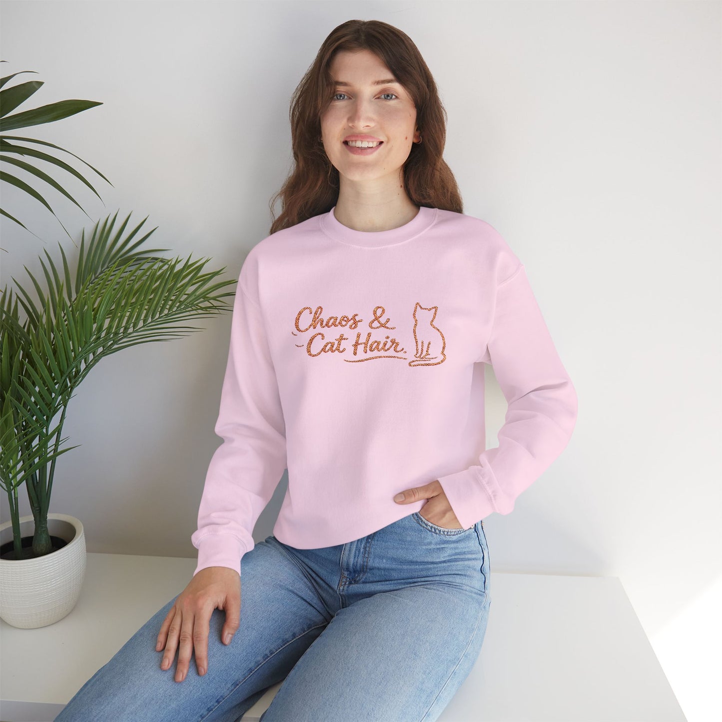 Chaos & Cat Hair Embroidered Sweatshirt — Cute Cat Lover Crewneck