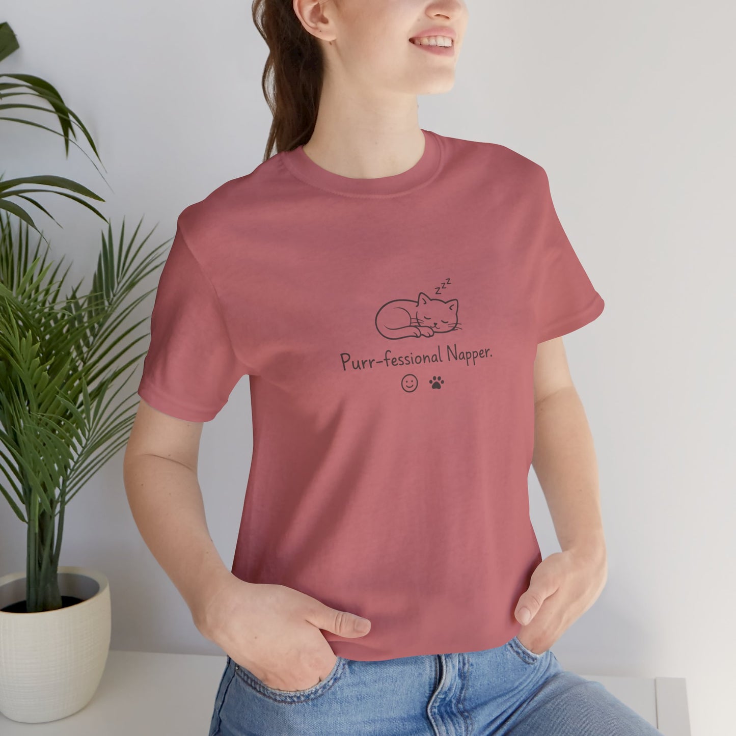 Purr-fessional Napper T‑Shirt — Cute Sleeping Cat Tee