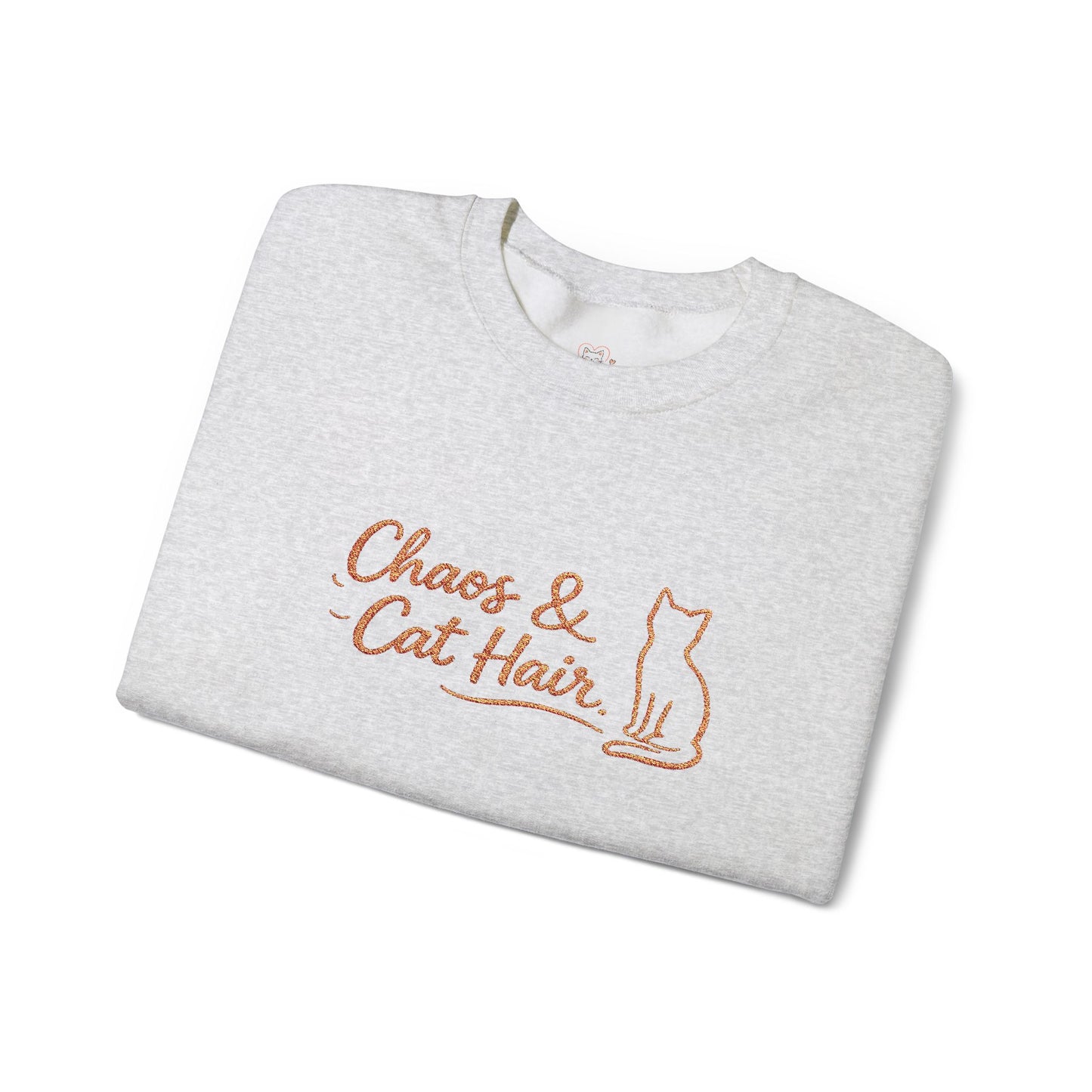 Chaos & Cat Hair Embroidered Sweatshirt — Cute Cat Lover Crewneck