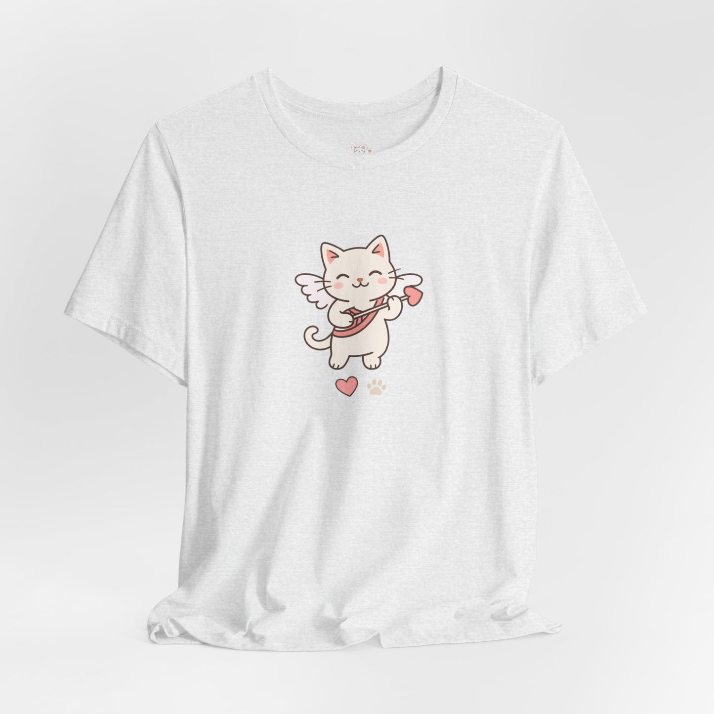 Cute Cupid Kitty T-Shirt — Angel Cat Playing Ukulele with Hearts
