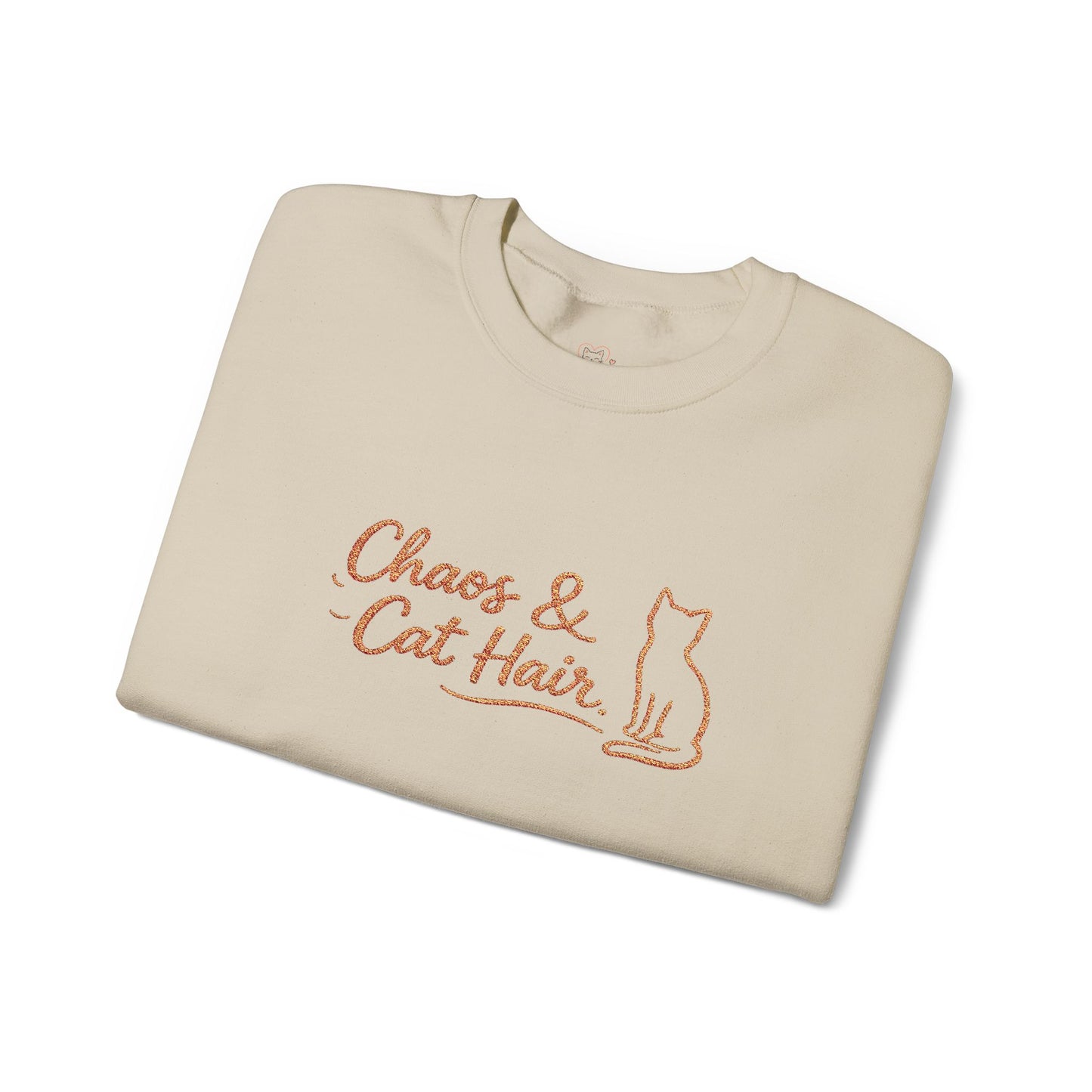 Chaos & Cat Hair Embroidered Sweatshirt — Cute Cat Lover Crewneck