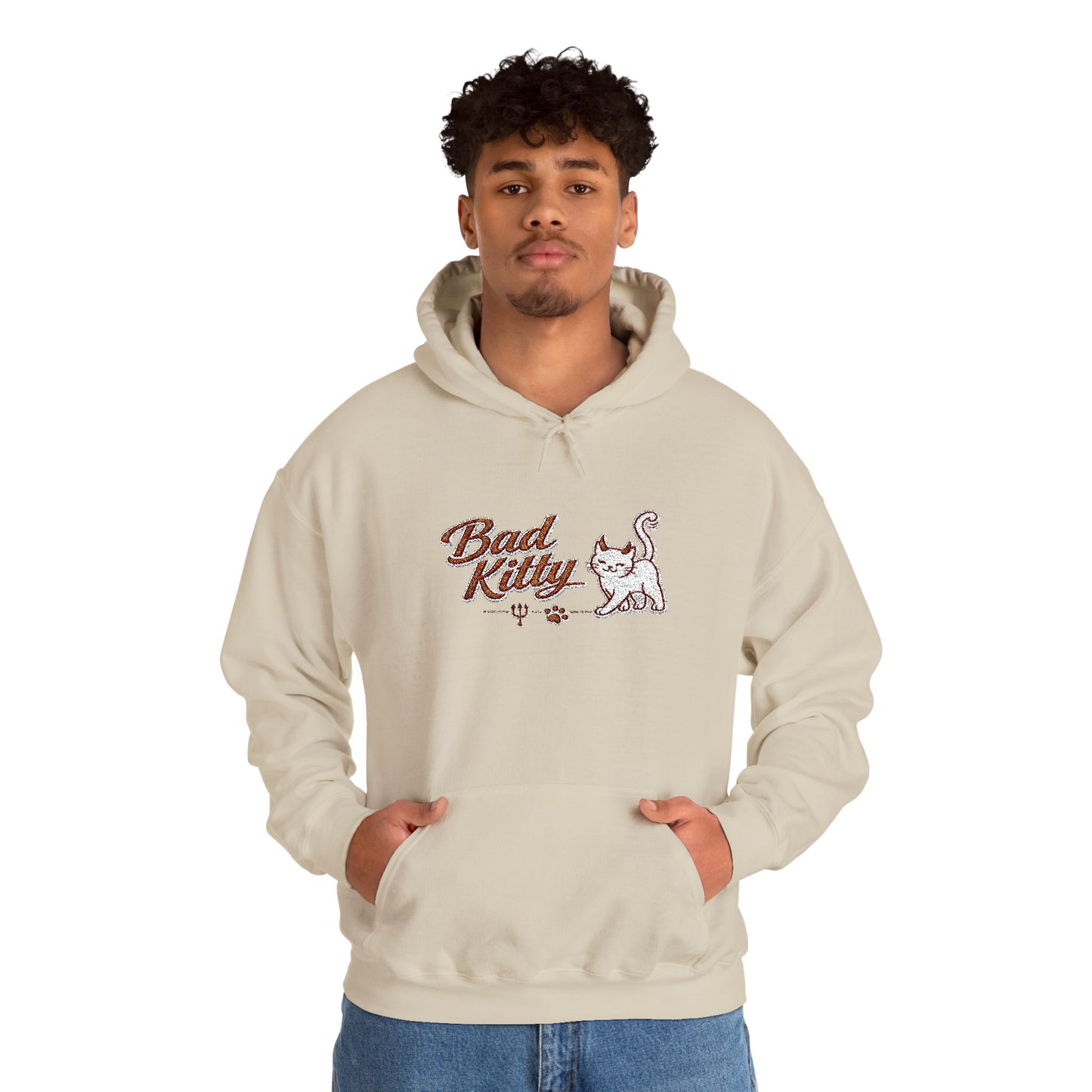 Bad Kitty Embroidered Hoodie — Cute Retro Cat Graphic Pullover