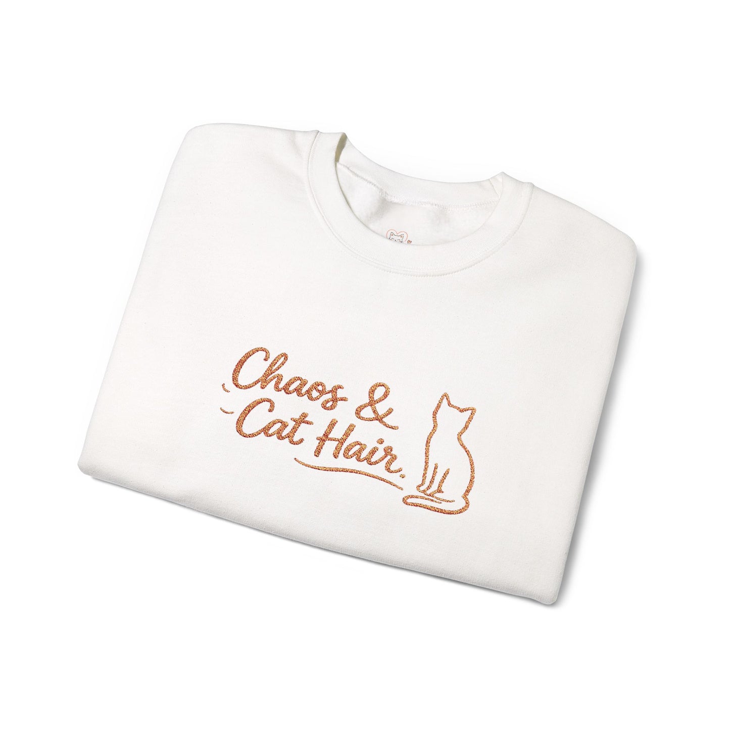 Chaos & Cat Hair Embroidered Sweatshirt — Cute Cat Lover Crewneck