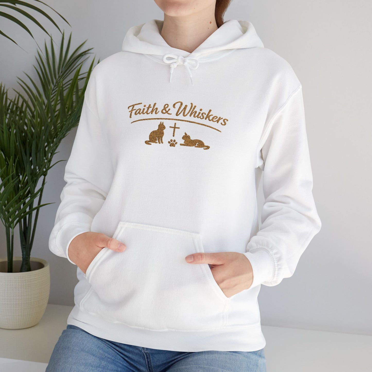 Faith & Whiskers Embroidered Hoodie — Cat Faith Inspired Christian Pullover