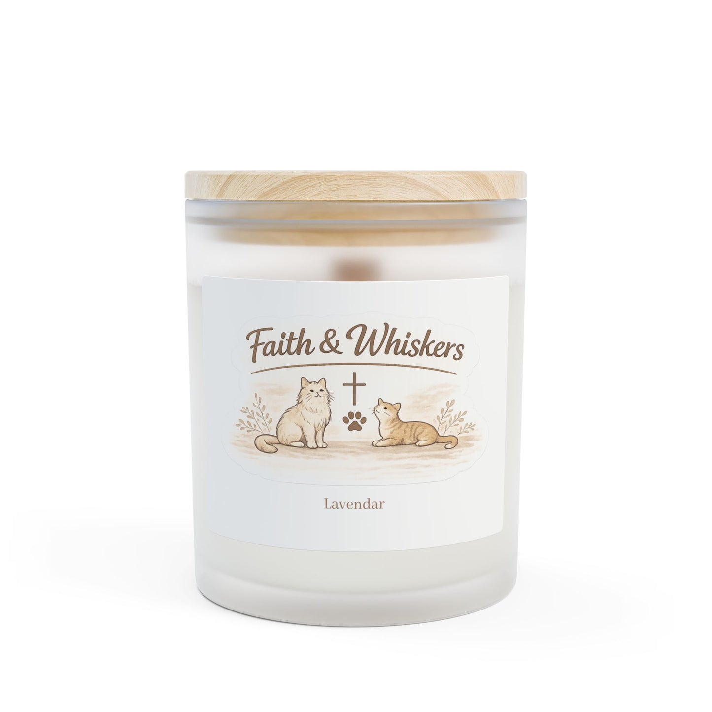 Faith & Whiskers Scented Frosted Glass Candle – Cute Cat Faith Inspired Chrsitian Design, 11 oz