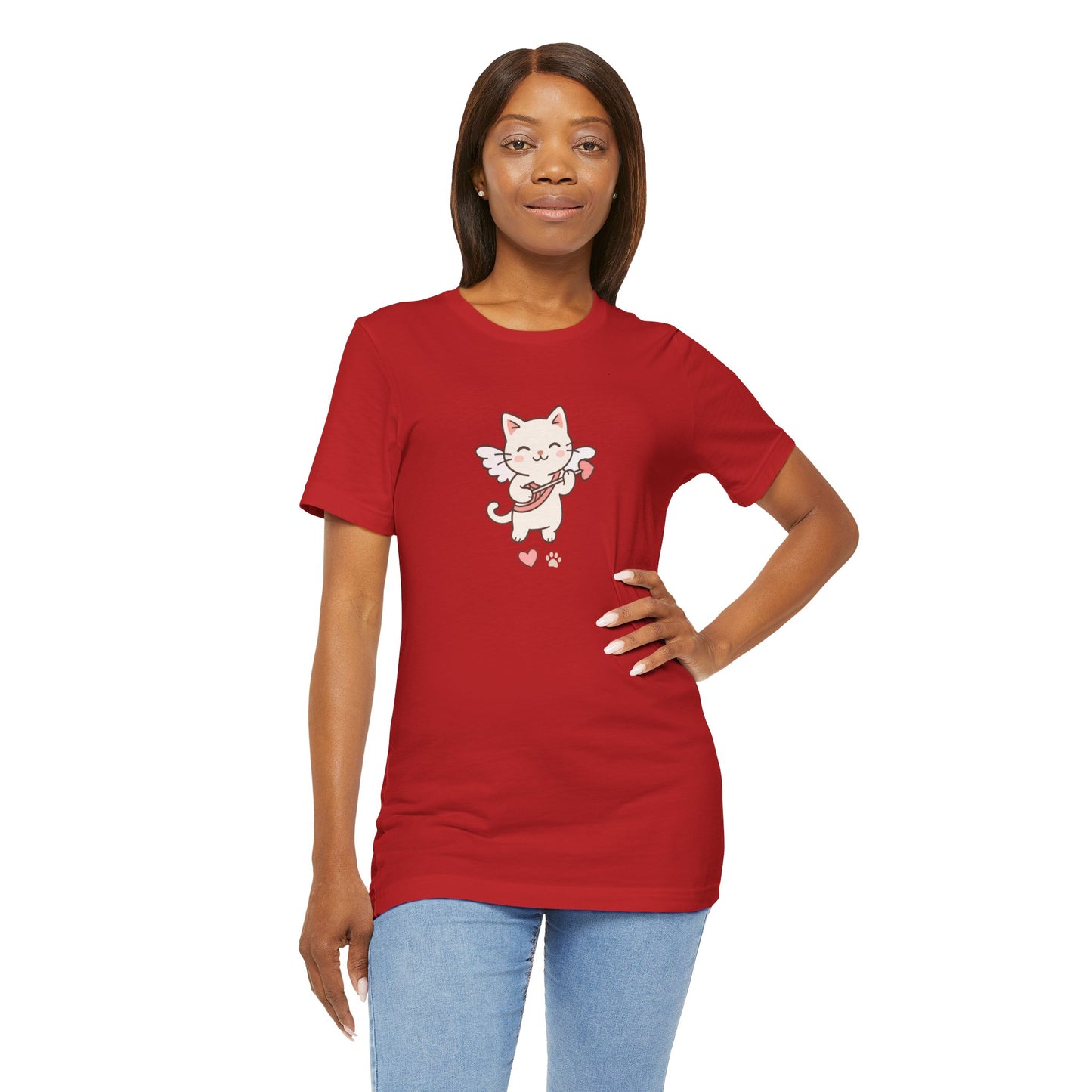 Cute Cupid Kitty T-Shirt — Angel Cat Playing Ukulele with Hearts