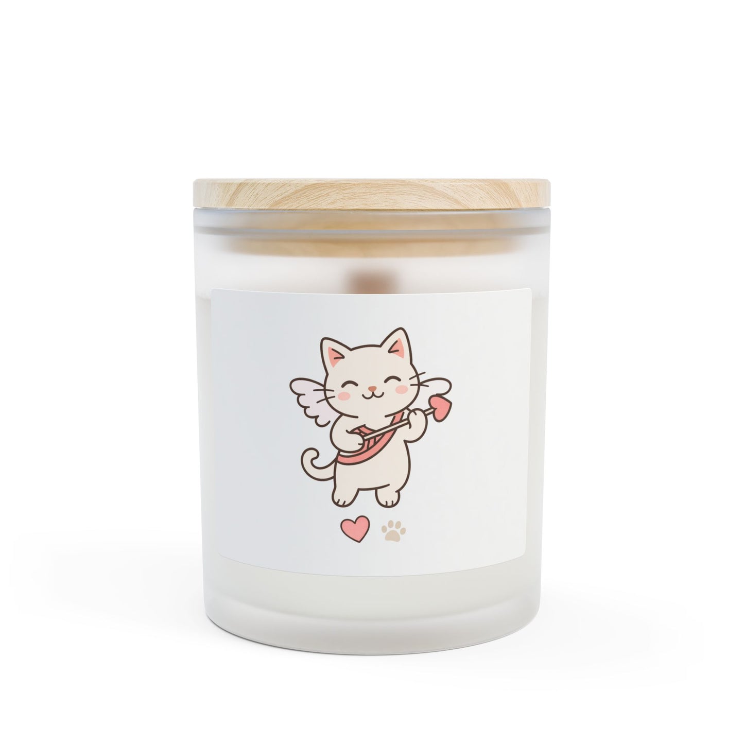 Cupid Cat Scented Frosted Glass Candle – Cute Angel Cat Design, 11 oz
