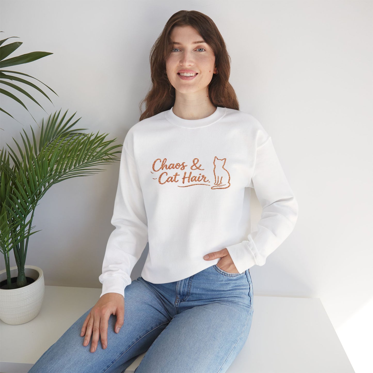 Chaos & Cat Hair Embroidered Sweatshirt — Cute Cat Lover Crewneck