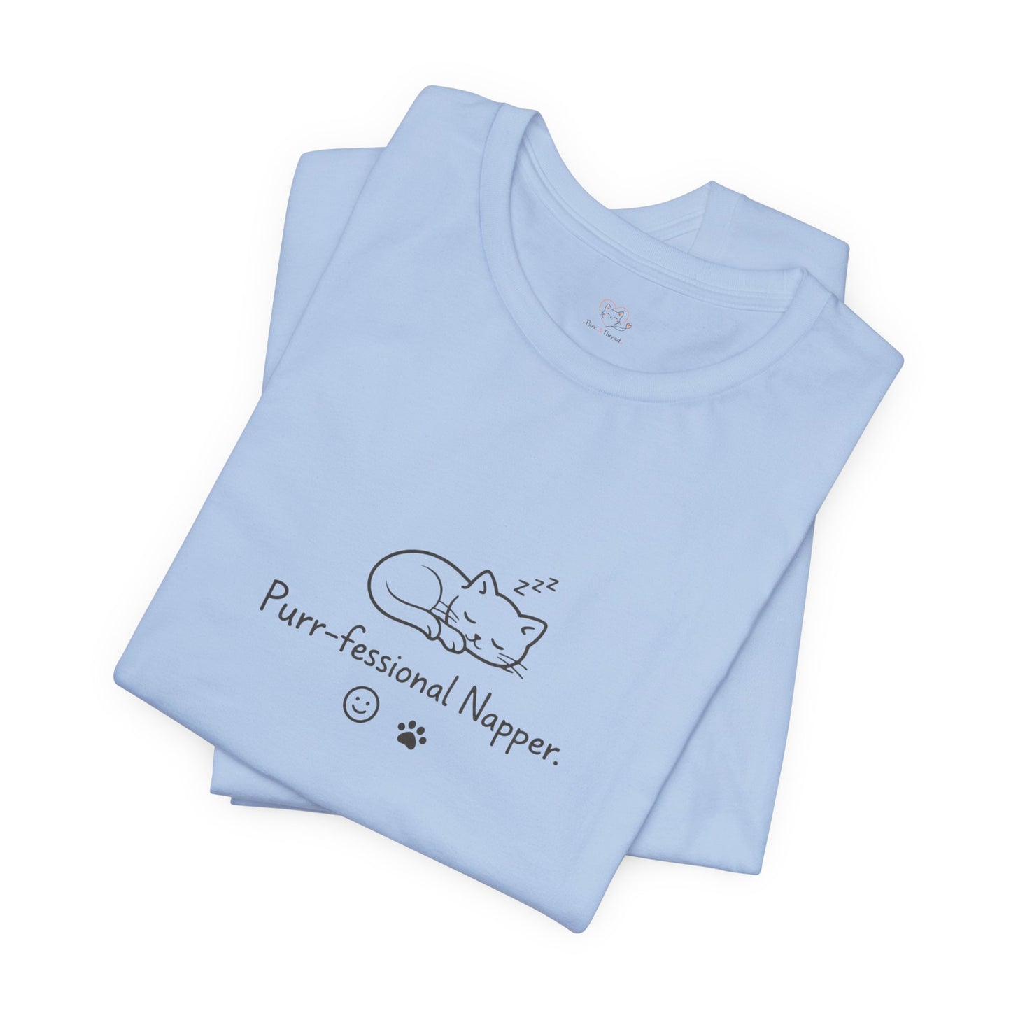 Purr-fessional Napper T‑Shirt — Cute Sleeping Cat Tee