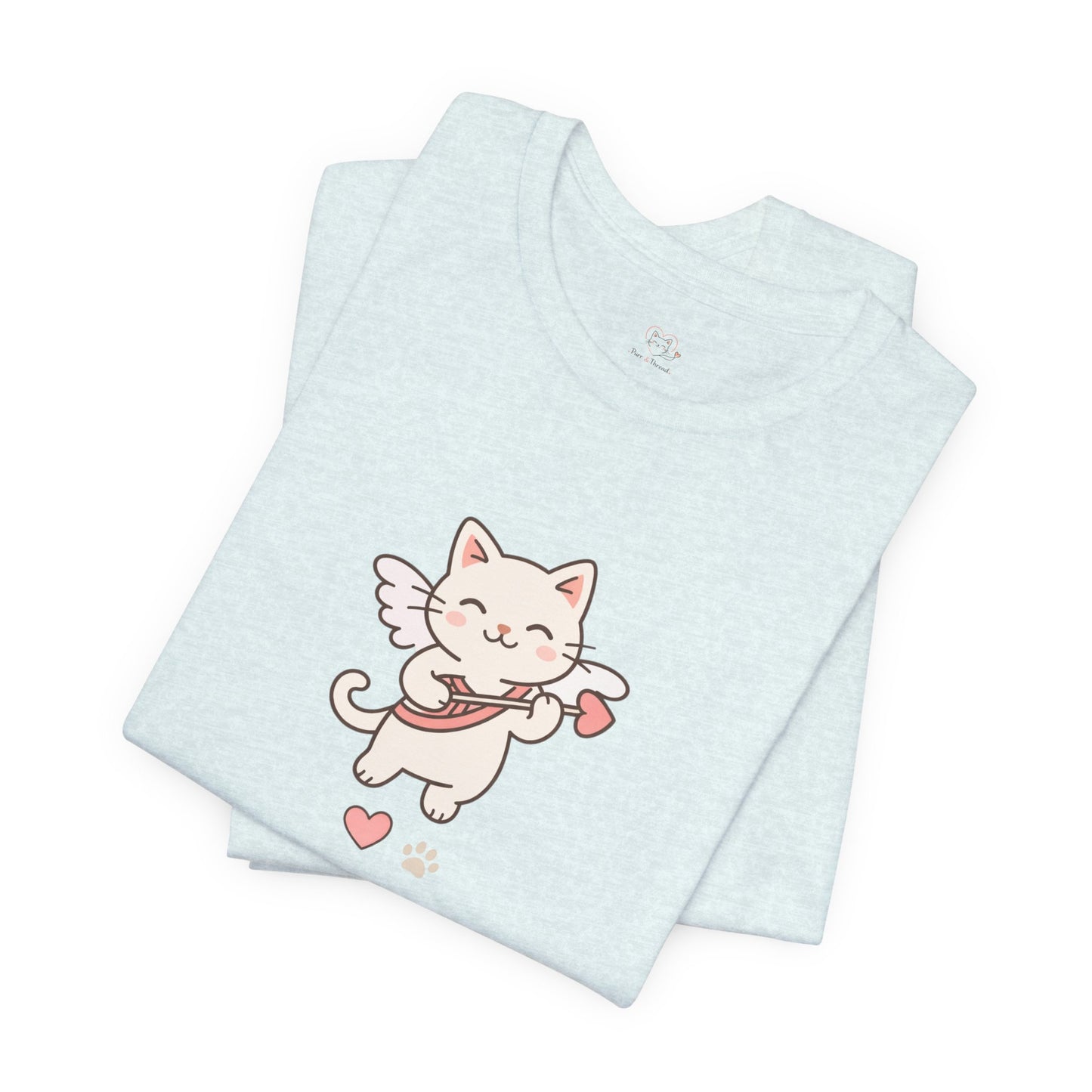 Cute Cupid Kitty T-Shirt — Angel Cat Playing Ukulele with Hearts