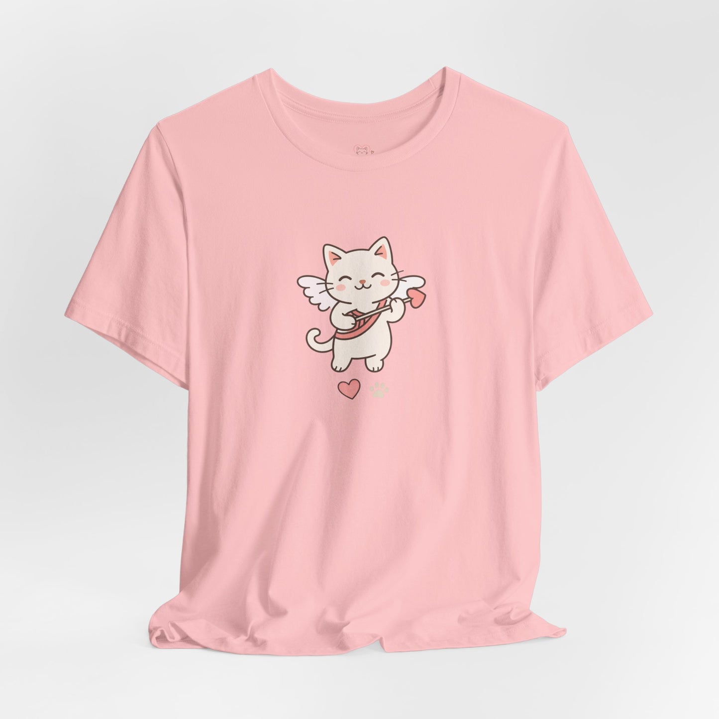 Cute Cupid Kitty T-Shirt — Angel Cat Playing Ukulele with Hearts