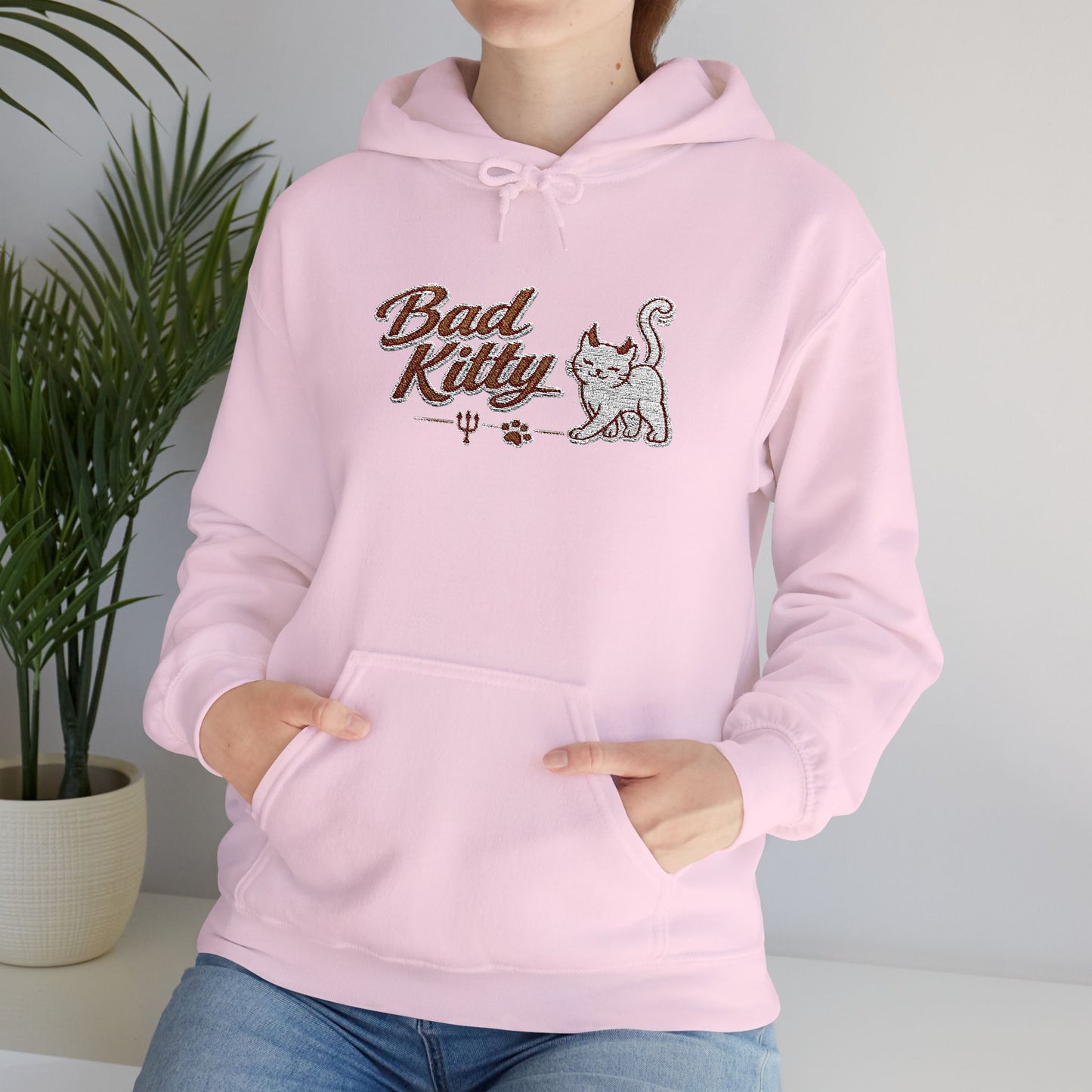 Bad Kitty Embroidered Hoodie — Cute Retro Cat Graphic Pullover