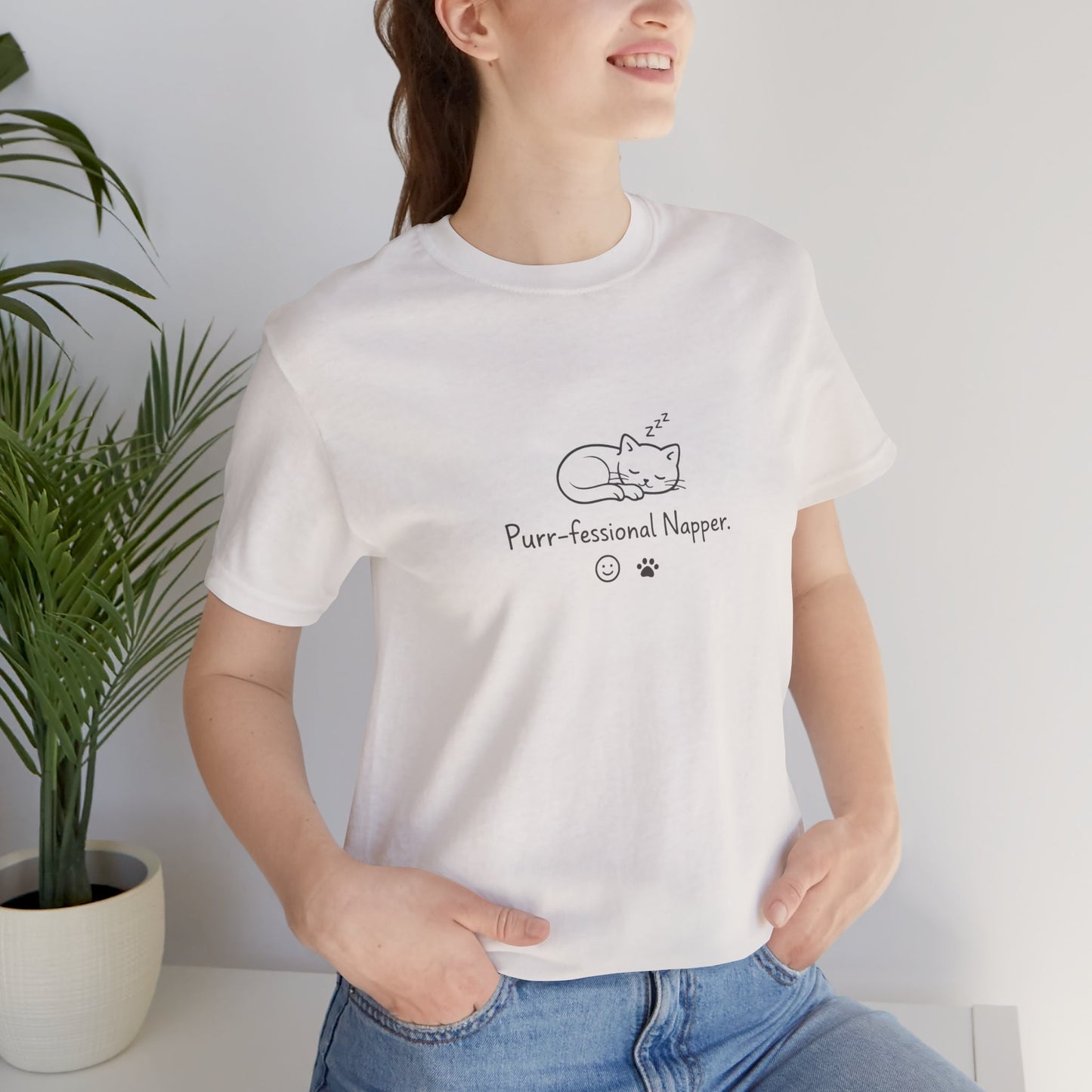 Purr-fessional Napper T‑Shirt — Cute Sleeping Cat Tee