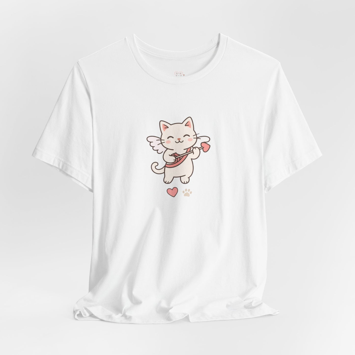 Cute Cupid Kitty T-Shirt — Angel Cat Playing Ukulele with Hearts