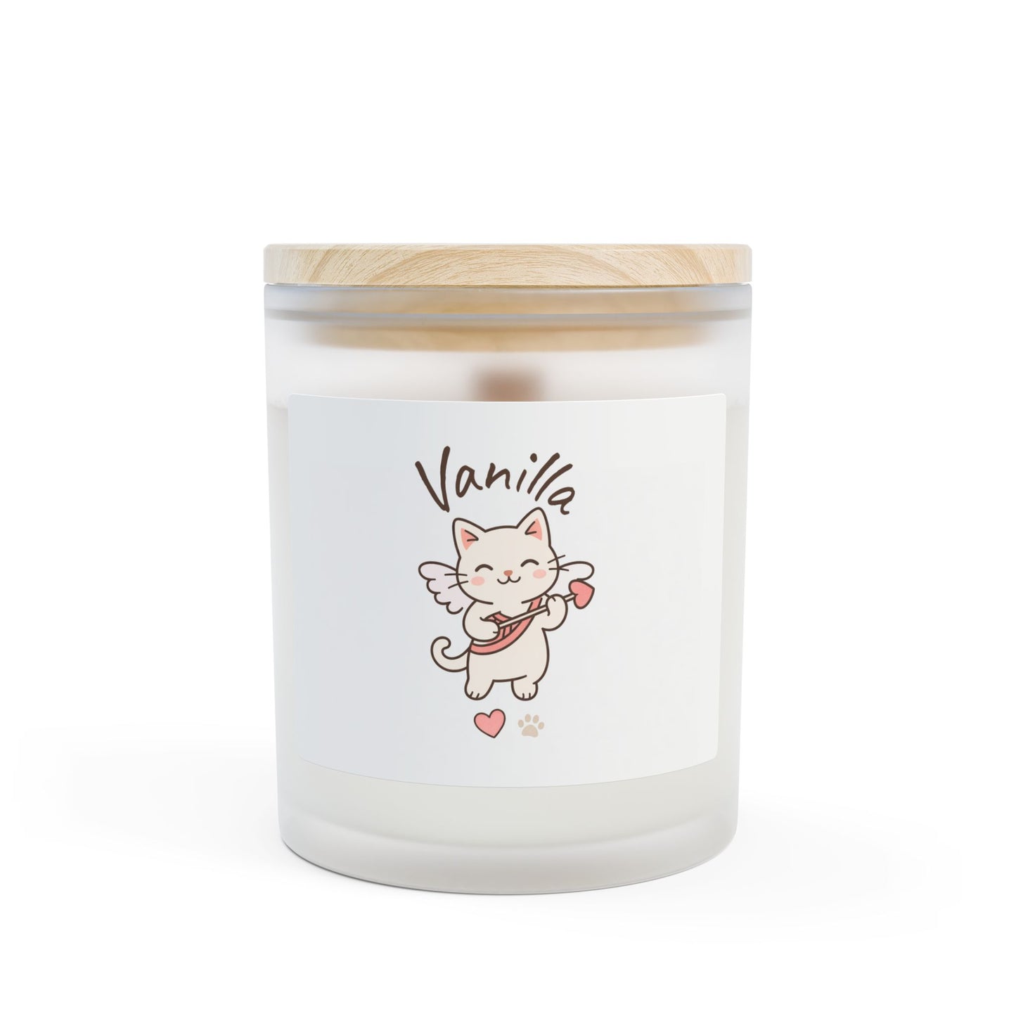 Cupid Cat Scented Frosted Glass Candle – Cute Angel Cat Design, 11 oz