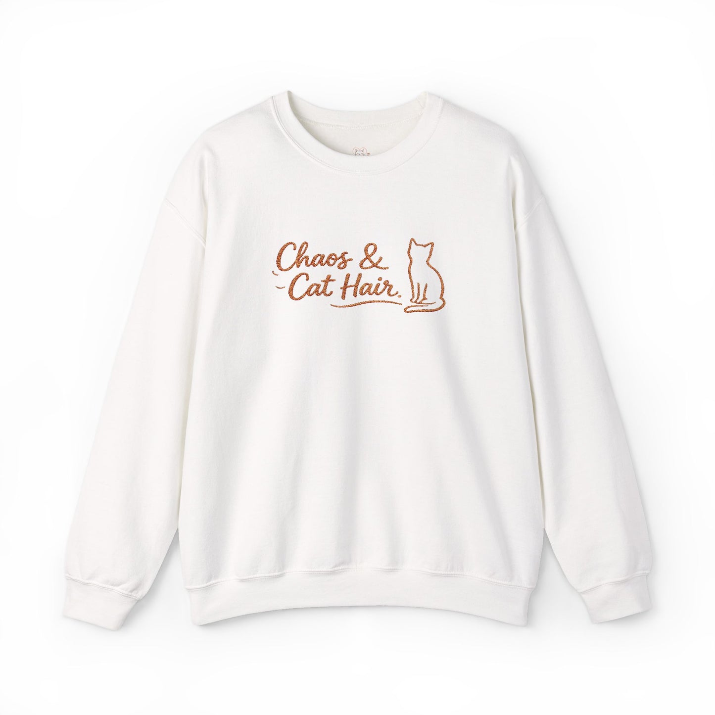 Chaos & Cat Hair Embroidered Sweatshirt — Cute Cat Lover Crewneck