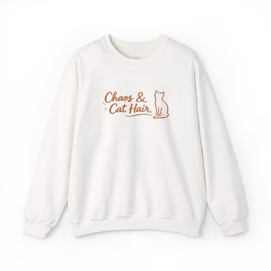 Chaos & Cat Hair Embroidered Sweatshirt — Cute Cat Lover Crewneck