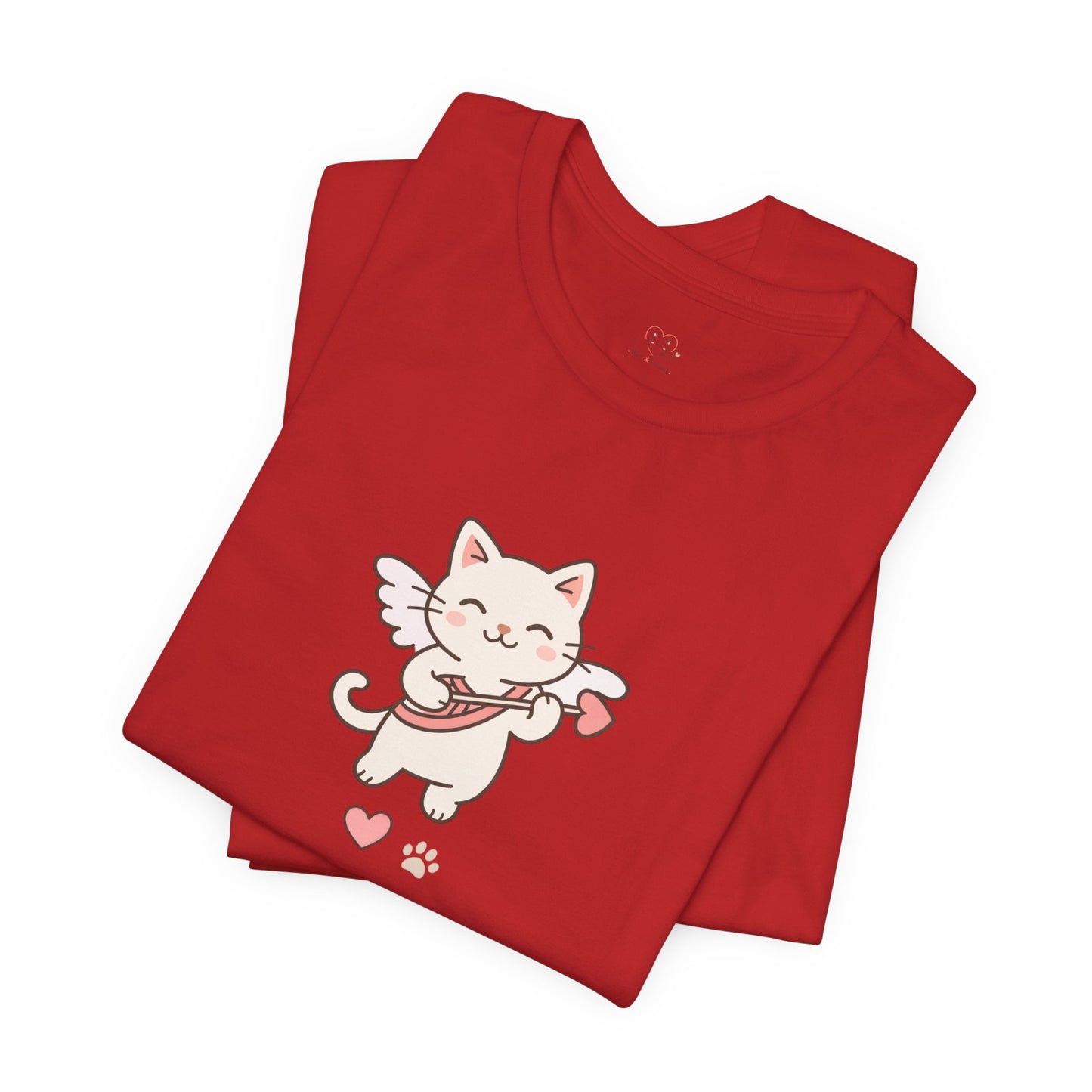 Cute Cupid Kitty T-Shirt — Angel Cat Playing Ukulele with Hearts