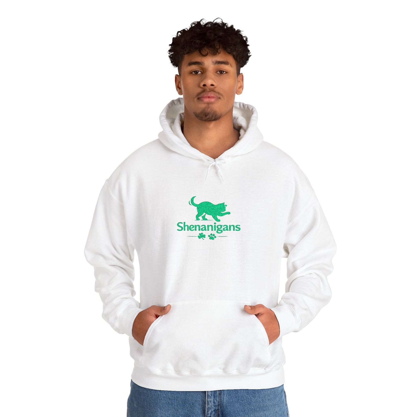 Shenanigans Embroidered Cat Hoodie – Cozy St. Patrick’s Day Pullover