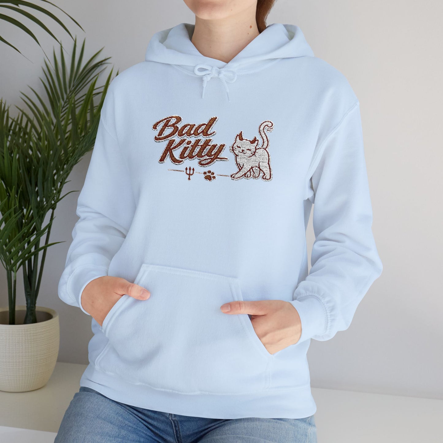 Bad Kitty Embroidered Hoodie — Cute Retro Cat Graphic Pullover