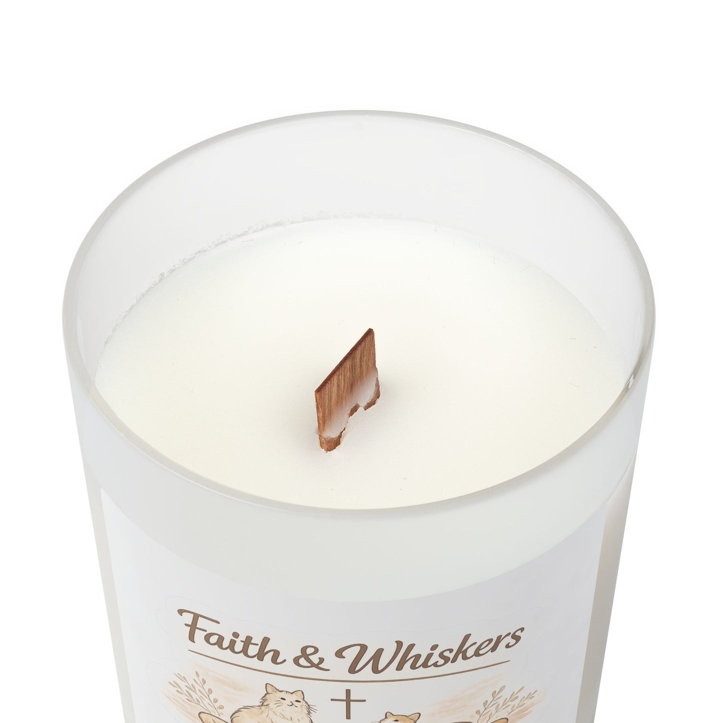Faith & Whiskers Scented Frosted Glass Candle – Cute Cat Faith Inspired Chrsitian Design, 11 oz