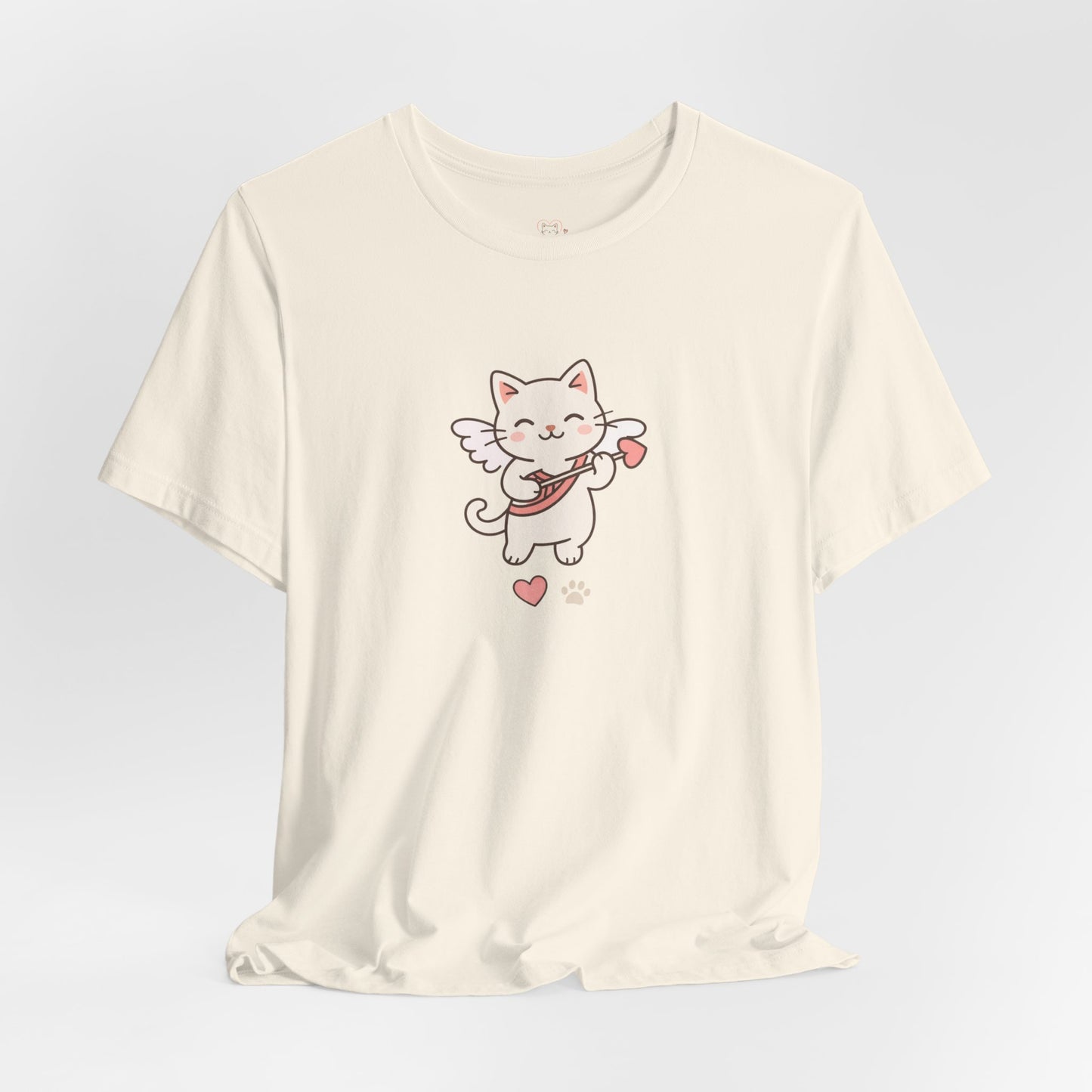 Cute Cupid Kitty T-Shirt — Angel Cat Playing Ukulele with Hearts