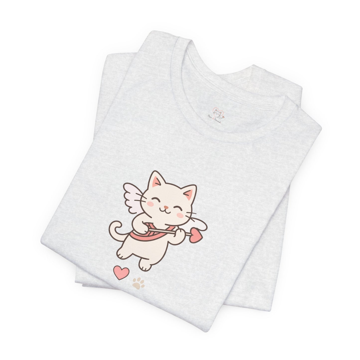 Cute Cupid Kitty T-Shirt — Angel Cat Playing Ukulele with Hearts