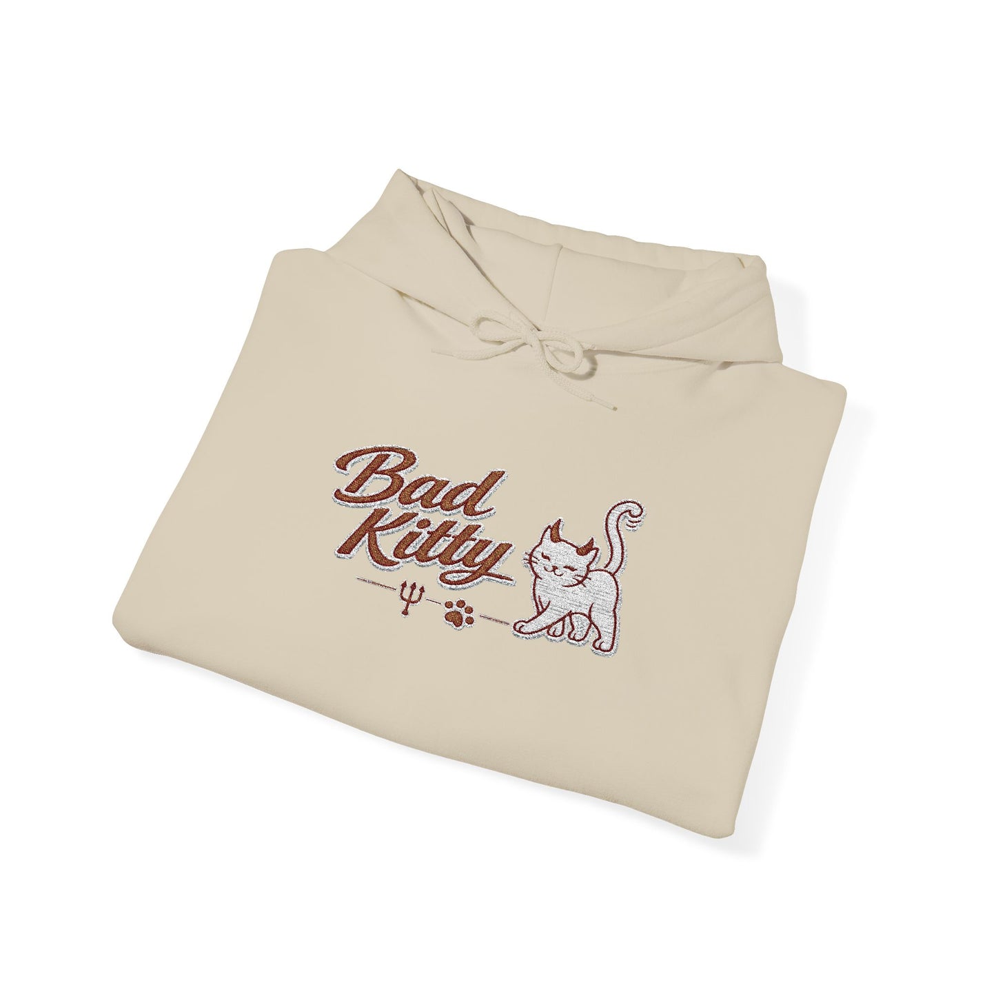 Bad Kitty Embroidered Hoodie — Cute Retro Cat Graphic Pullover