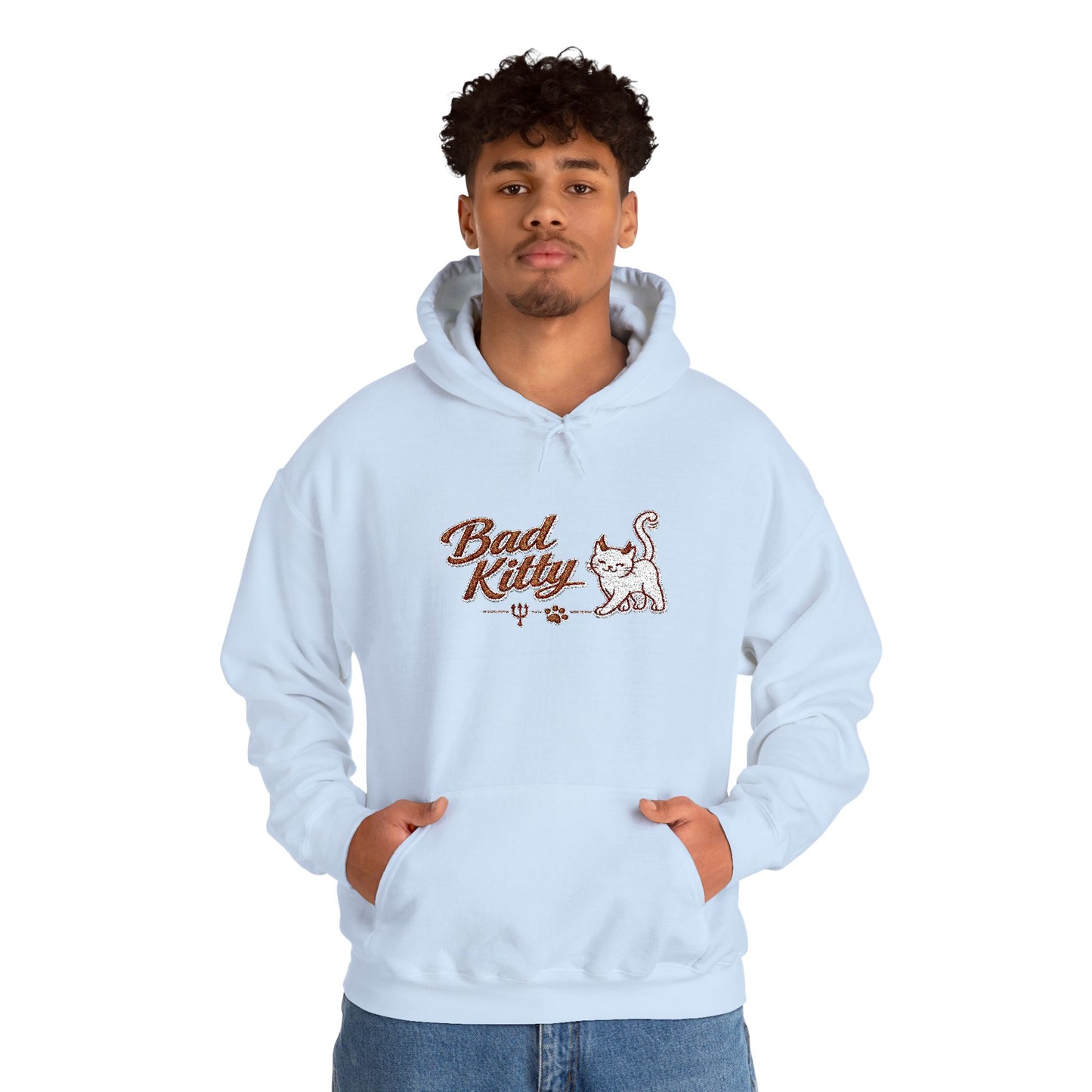 Bad Kitty Embroidered Hoodie — Cute Retro Cat Graphic Pullover