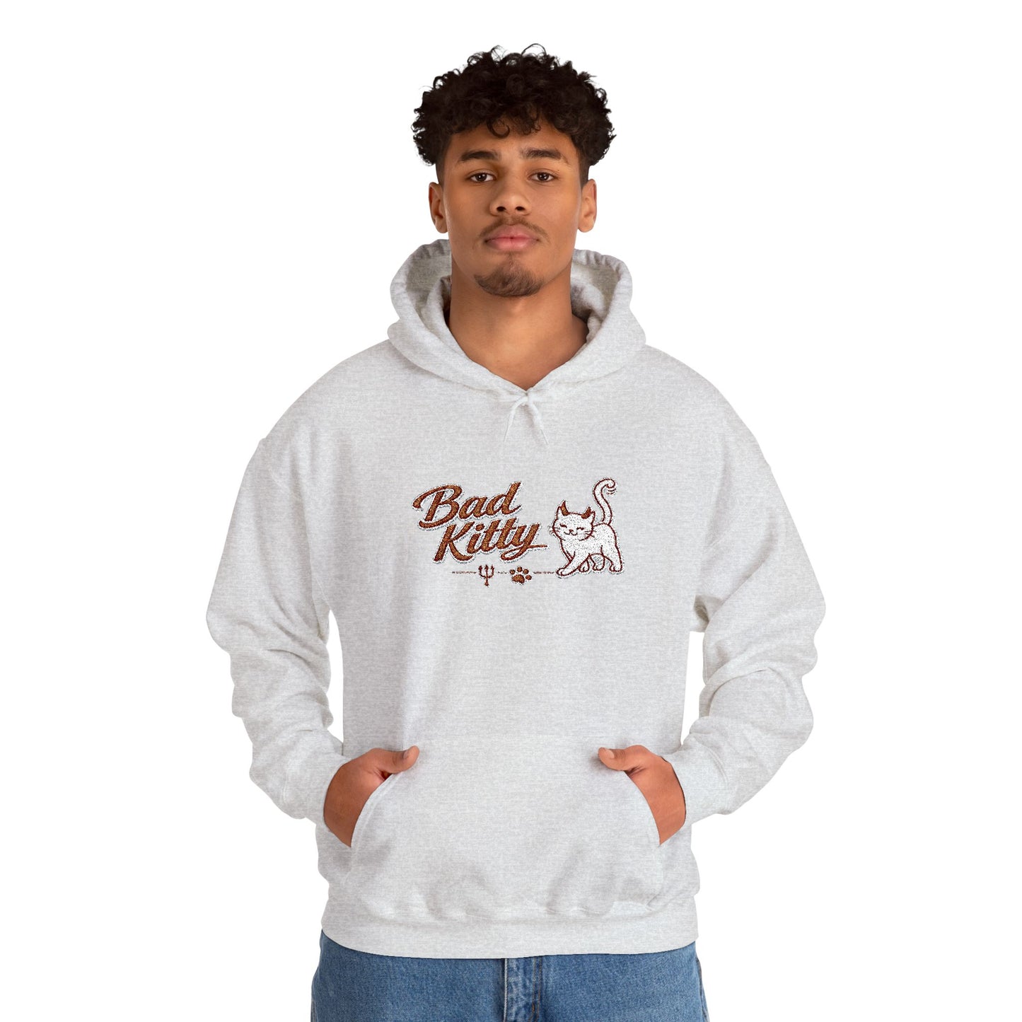 Bad Kitty Embroidered Hoodie — Cute Retro Cat Graphic Pullover