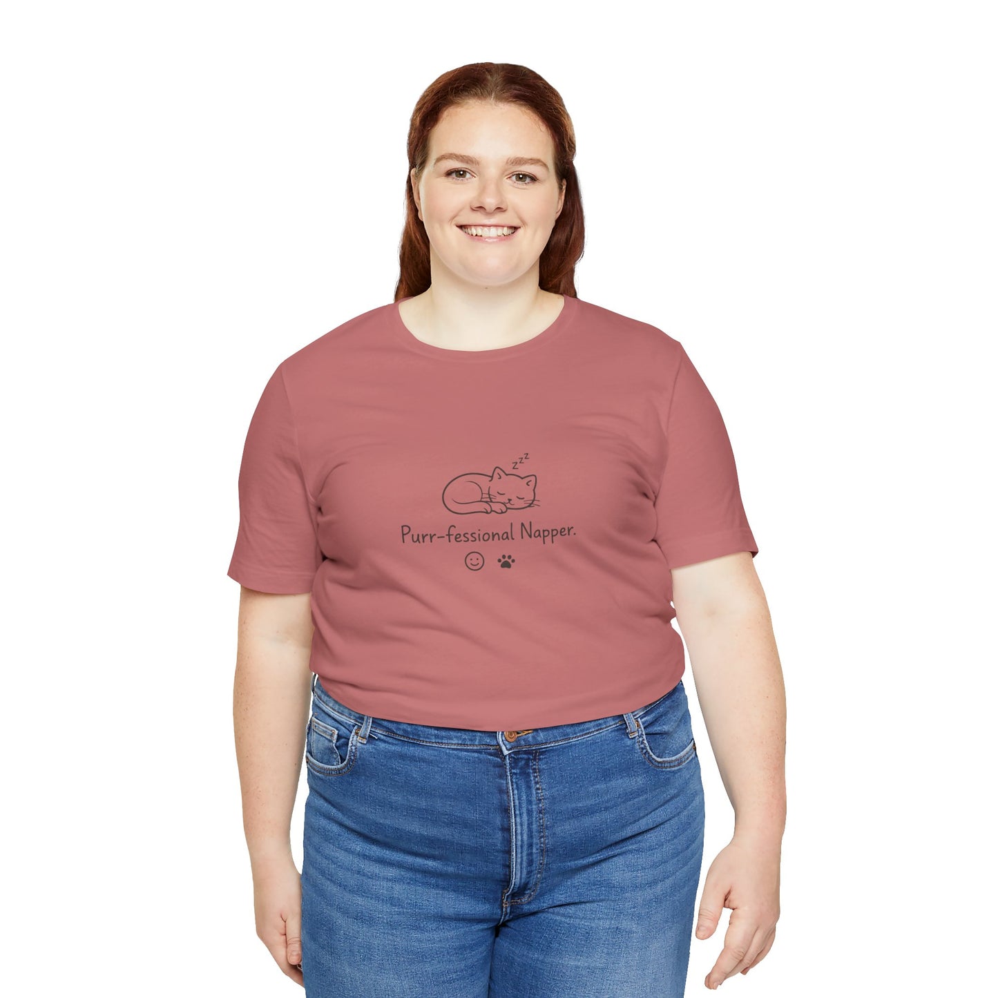 Purr-fessional Napper T‑Shirt — Cute Sleeping Cat Tee