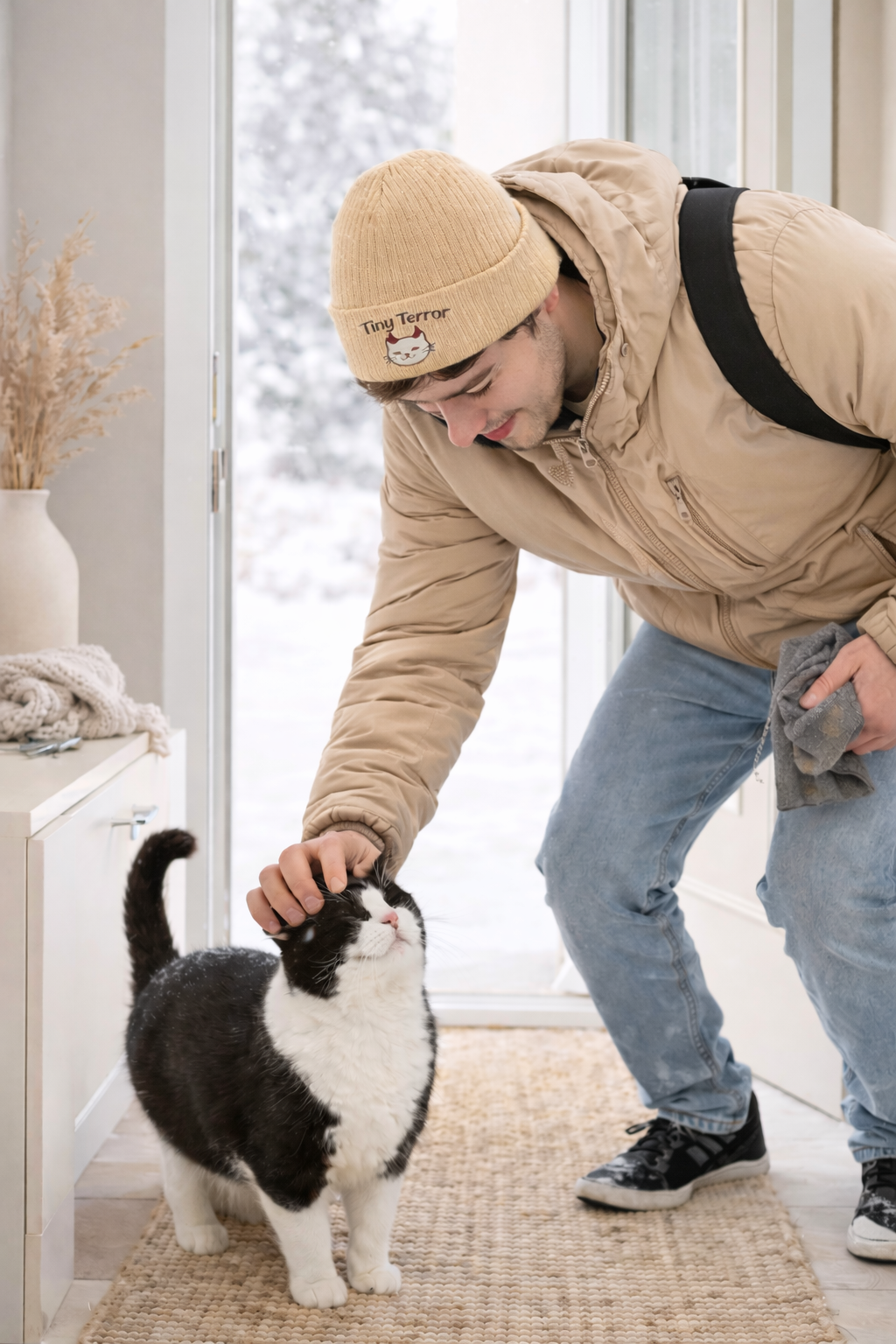 Embroidered 'Tiny Terror' Cat Ribbed Knit Beanie — Cozy Winter Hat