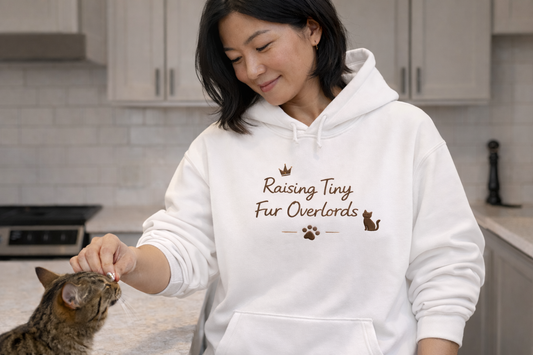 Raising Tiny Fur Overlords Hoodie — Embroidered Cute Cat Pullover