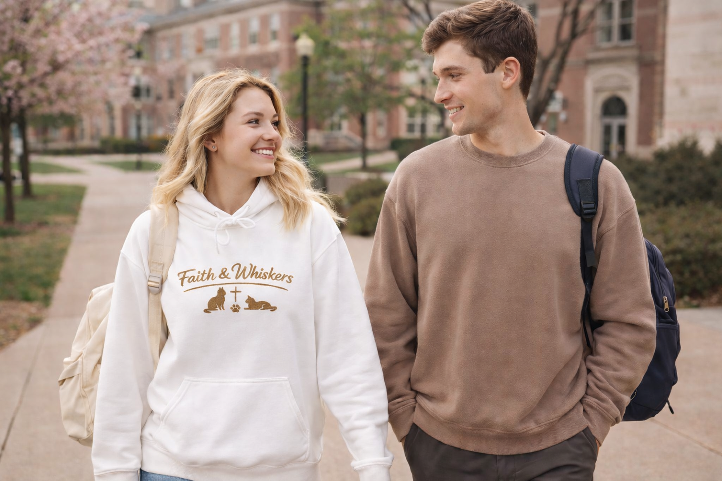 Faith & Whiskers Embroidered Hoodie — Cat Faith Inspired Christian Pullover