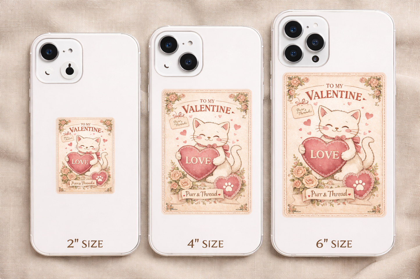 Vintage Postcard Valentine Cat Die-Cut Sticker — Vintage Cat Lover Sticker for Laptops & Journals