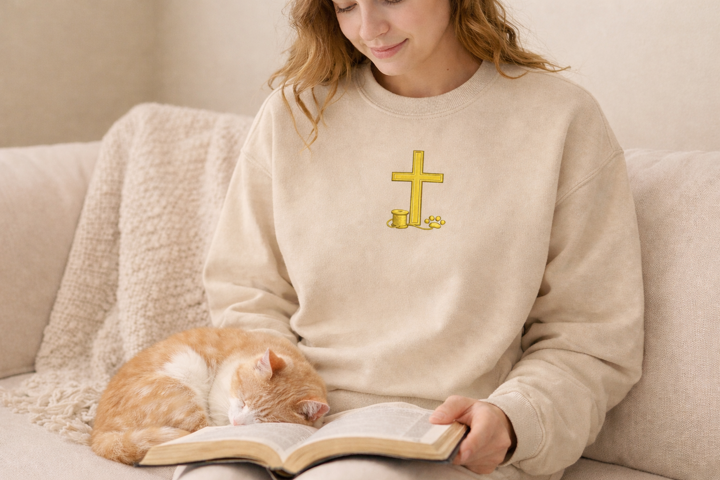 Faith & Whiskers Cross Embroidered Sweatshirt — Faith Inspired Christian Crewneck