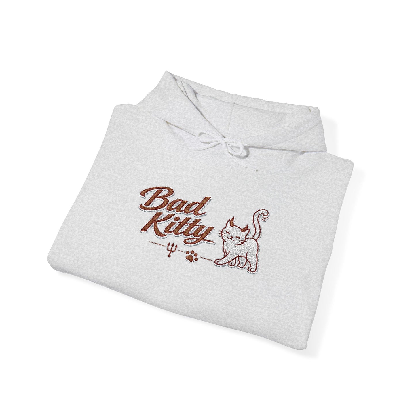Bad Kitty Embroidered Hoodie — Cute Retro Cat Graphic Pullover