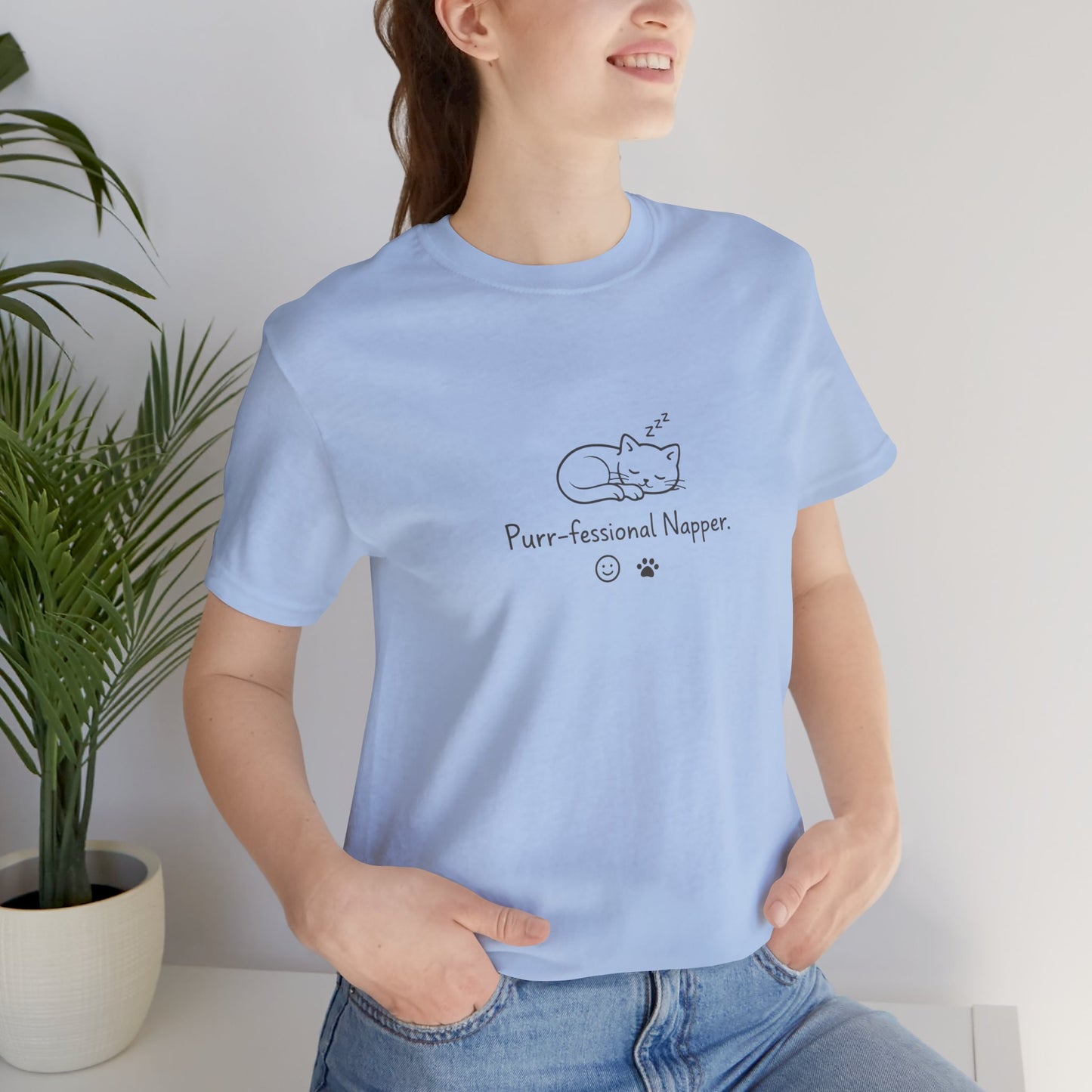 Purr-fessional Napper T‑Shirt — Cute Sleeping Cat Tee