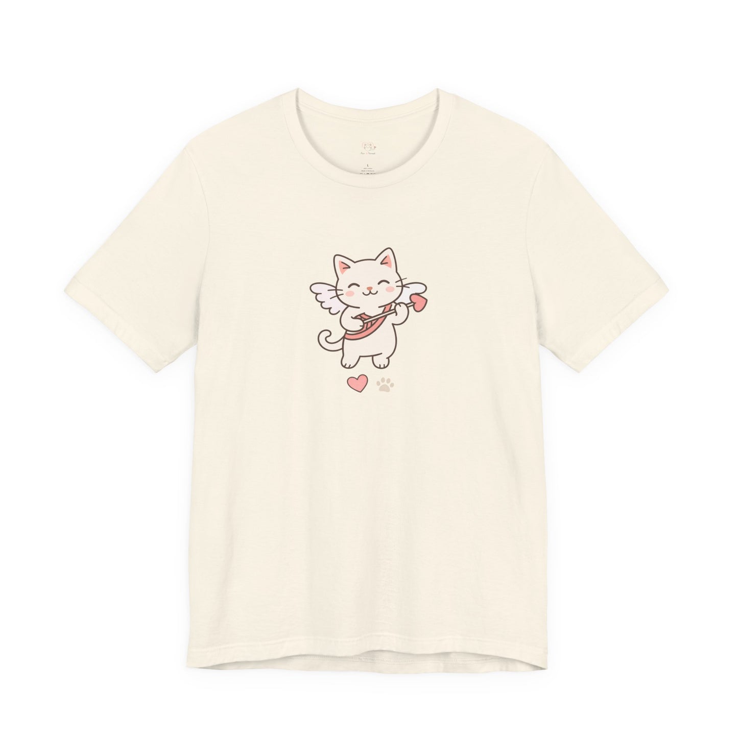Cute Cupid Kitty T-Shirt — Angel Cat Playing Ukulele with Hearts