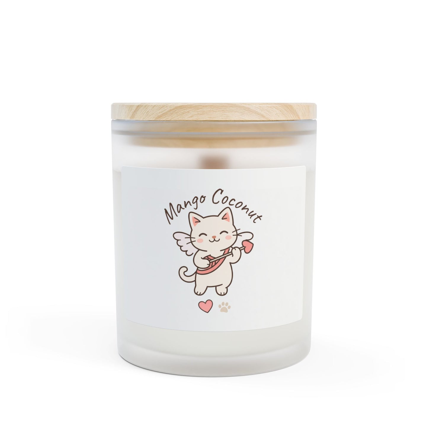 Cupid Cat Scented Frosted Glass Candle – Cute Angel Cat Design, 11 oz