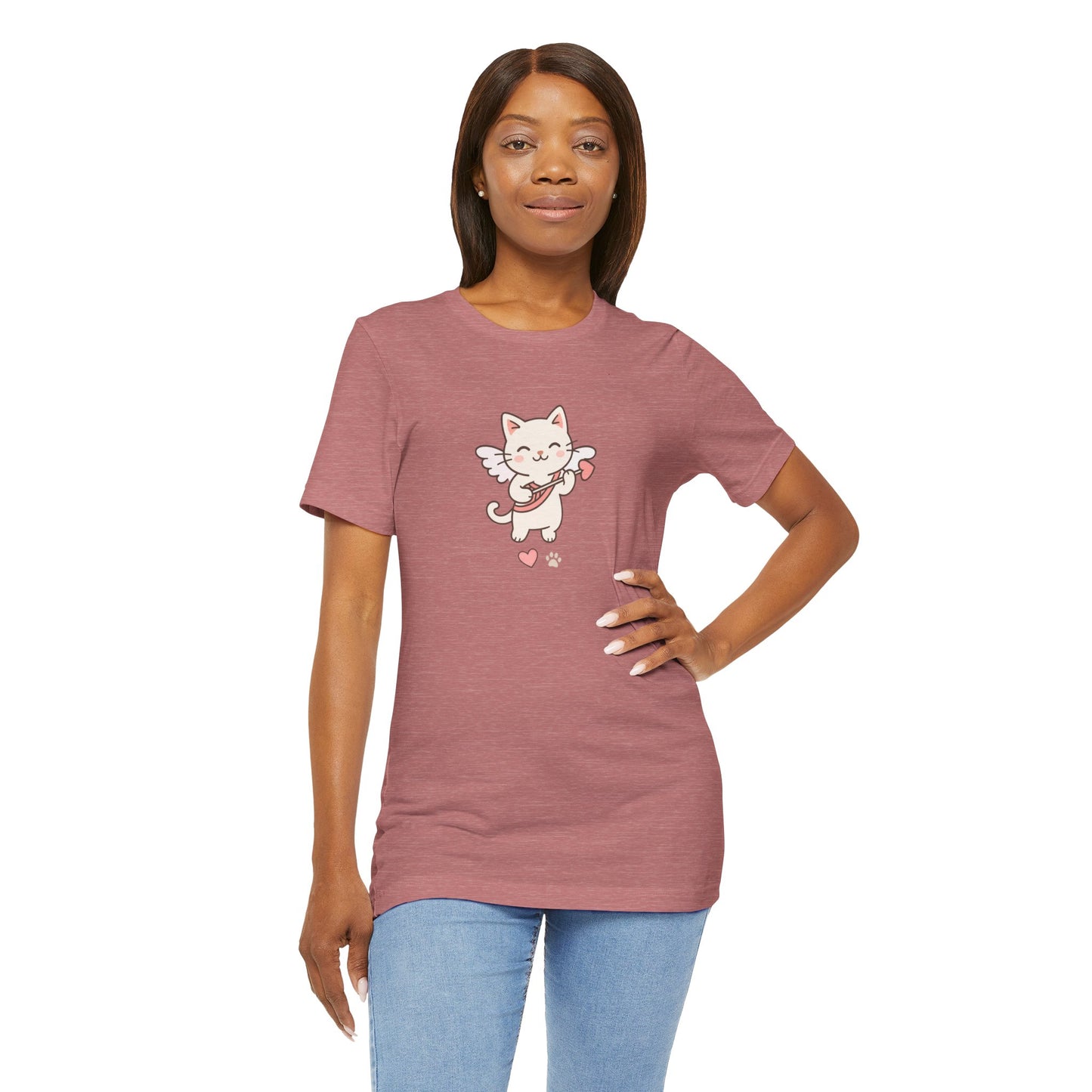 Cute Cupid Kitty T-Shirt — Angel Cat Playing Ukulele with Hearts